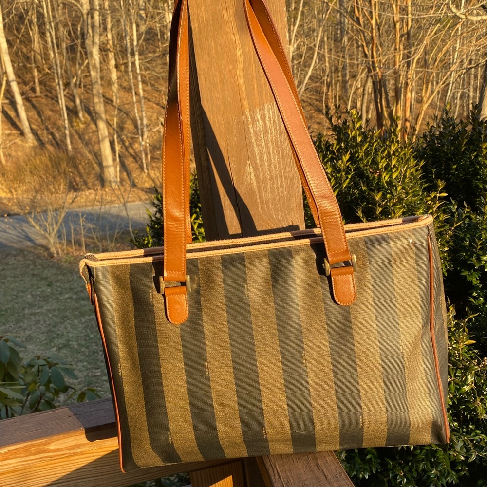 Fendi Pequin Striped shoulder Tote Bag - Picture 3 of 14